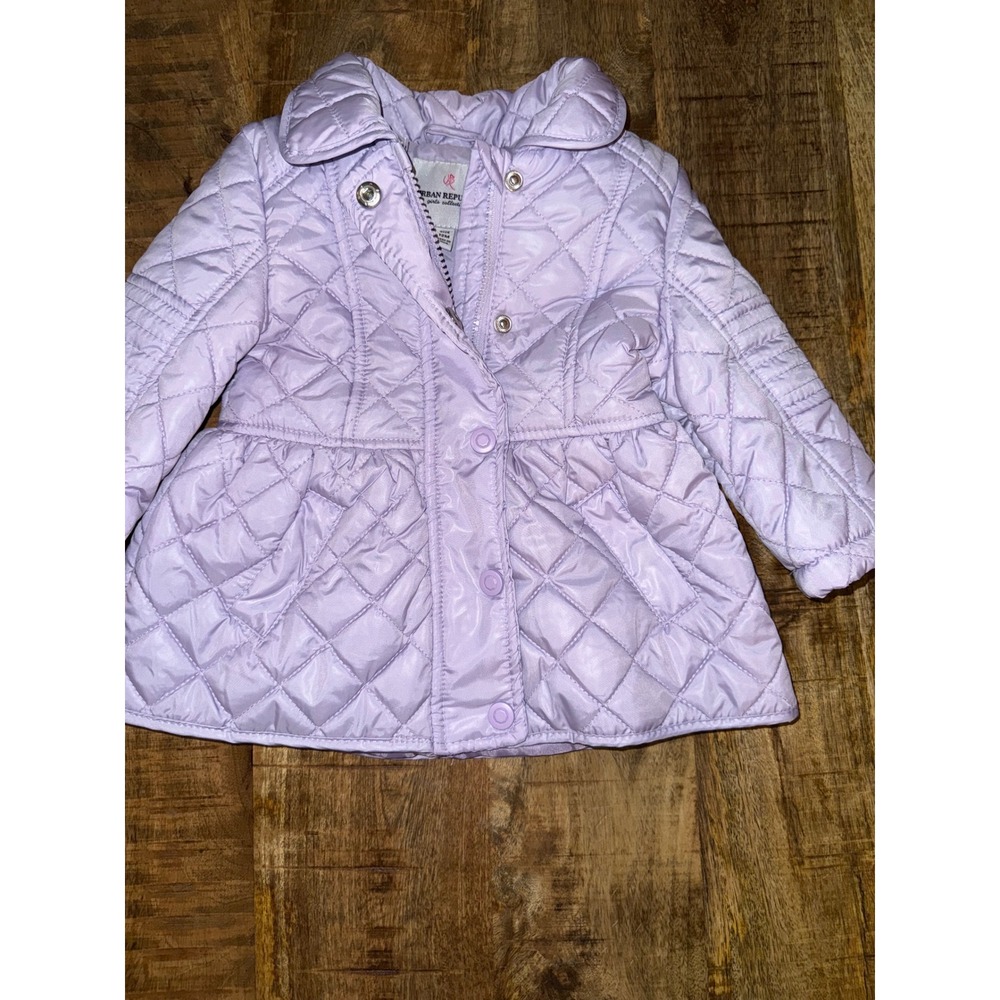 Urban Republic Girls 12M Lavender Quilted Coat Jacket Snap Zip Peplum